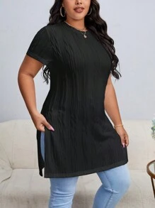 SHEIN Essnce Plus Split Hem Tee - Black - View 3