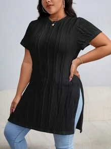 SHEIN Essnce Plus Split Hem Tee - Black - View 5