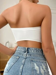 Ruched Front Asymmetrical Hem Tube Top - White - View 2