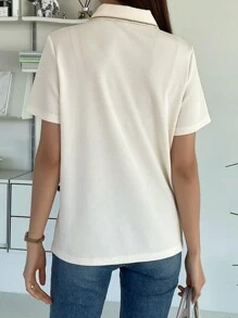 DAZY Polo Neck Contrast Trim Half Button Tee
