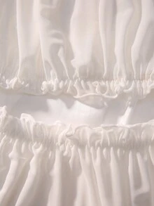 褶邊一字肩內衣套裝 - 白色 - 查看 5