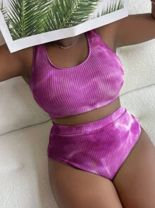 Slaydiva Summer Beach Ensemble De Bikini Taille Haute Tie Dye De Grande Taille