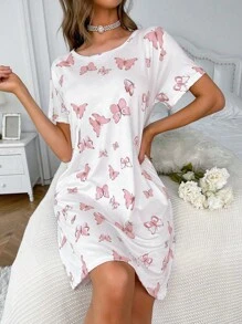 Butterfly Print Pajama Nightdress - Baby Pink - View 5