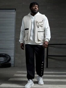 EASEVO 男士大码字母圖案腰部抽繩長褲 - 黑色 - 查看 5