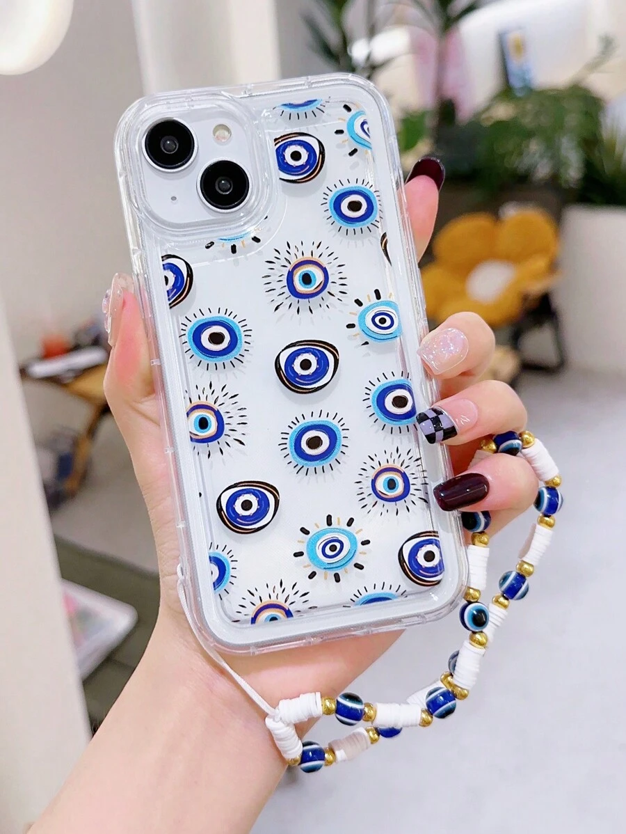 邪惡之眼圖案透明手機殼附帶繩子 - 彩色 - 查看 1