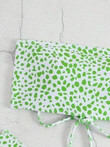 斑點印花抹胸比基尼泳裝 - 綠色 - 查看 4