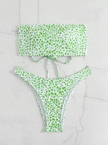 斑點印花抹胸比基尼泳裝 - 綠色 - 查看 5
