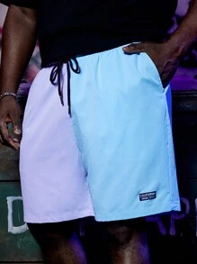 EASEVO Men Plus Letter Patched Detail Drawstring Waist Shorts - Multicolor - View 1