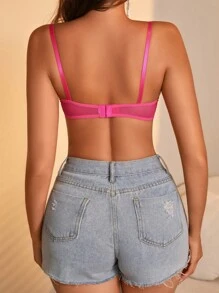 Floral Lace Mesh Underwire Lingerie Bra - Hot Pink - View 2