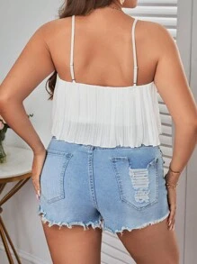 SHEIN Privé 大碼素色百褶吊帶上衣 - 白色 - 查看 2