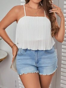 SHEIN Privé 大碼素色百褶吊帶上衣 - 白色 - 查看 3