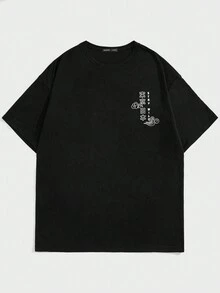 ROMWE MEN Goth 男士老虎和標語圖案T恤 - 黑色 - 查看 2