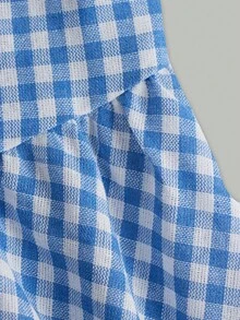SHEIN 青少年女孩格子圖案泡泡袖洋裝 - 藍白色 - 查看 3