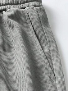 Manfinity Homme 男士字母圖案T恤&腰部抽繩短褲 - 淺灰色 - 查看 3