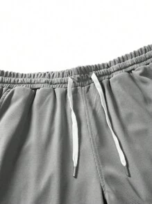 Manfinity Homme 男士字母圖案T恤&腰部抽繩短褲 - 淺灰色 - 查看 4