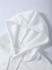SHEIN EZwear 加大码字母图案袋鼠口袋抽绳保暖卫衣 - 白色 - 查看 3