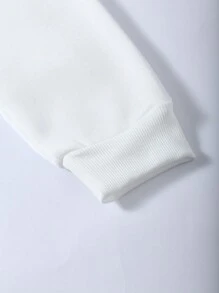 SHEIN EZwear 加大码字母图案袋鼠口袋抽绳保暖卫衣 - 白色 - 查看 4