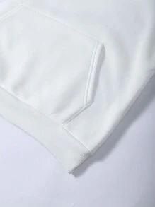 SHEIN EZwear 加大码字母图案袋鼠口袋抽绳保暖卫衣 - 白色 - 查看 6