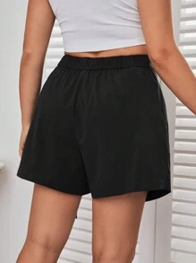 SHEIN Essnce Plus Solid Wrap Hem Skort - Black - View 2
