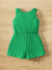 SHEIN Baby Girl Bow Front Ribbed Knit Romper