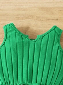 SHEIN Baby Girl Bow Front Ribbed Knit Romper