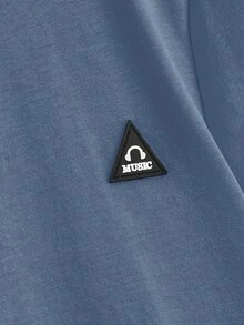 SHEIN Bộ hai mảnh Trai Nút Đắp vá Túi Lá thư Giải trí - Màu xanh bụi bặm - Xem 3