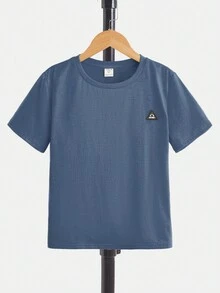 SHEIN Bộ hai mảnh Trai Nút Đắp vá Túi Lá thư Giải trí - Màu xanh bụi bặm - Xem 5