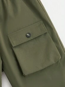 SHEIN Bộ hai mảnh Trai Nút Đắp vá Túi Lá thư Giải trí - Màu xanh bụi bặm - Xem 6