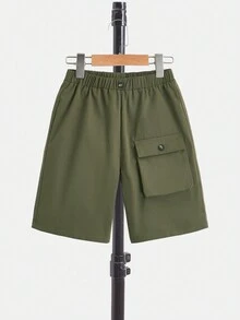 SHEIN Bộ hai mảnh Trai Nút Đắp vá Túi Lá thư Giải trí - Màu xanh bụi bặm - Xem 7