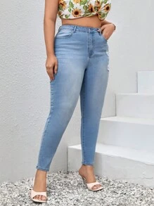 SHEIN Essnce Plus Ripped Skinny Jeans - Light Wash - View 4