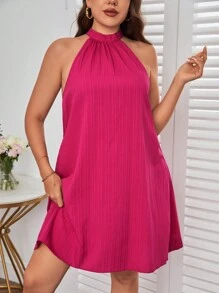 SHEIN Privé Vestido unicolor de cuello halter - Rosa Fucsia - Ver 1