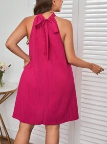 SHEIN Privé Vestido unicolor de cuello halter - Rosa Fucsia - Ver 2