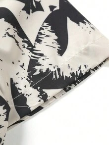 Genlund Men Random Print Shirt & Drawstring Waist Shorts - Khaki - View 5