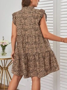 SHEIN VCAY Plus Allover Print Notched Neck Ruffle Hem Smock Dress - Multicolor - View 2