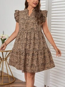 SHEIN VCAY Plus Allover Print Notched Neck Ruffle Hem Smock Dress - Multicolor - View 6