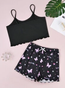 Girls' (big) Butterfly Pattern Printed Homewear Set - Black - View 2