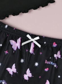 Girls' (big) Butterfly Pattern Printed Homewear Set - Black - View 3