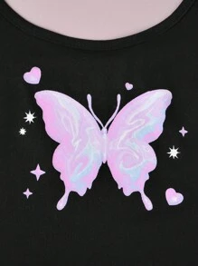 Girls' (big) Butterfly Pattern Printed Homewear Set - Black - View 4