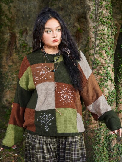 Hippie Plus Colorblock Drop Shoulder Sweater