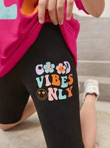 SHEIN Teen Girls Slogan Graphic Drop Shoulder Tee & Biker Shorts