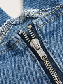 SHEIN ICON Plus Tie Backless Crop Denim Halter Top - Medium Wash - View 4