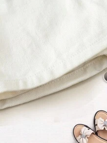 嬰兒前紐扣不對稱下擺牛仔裙褲 - 白色 - 查看 3