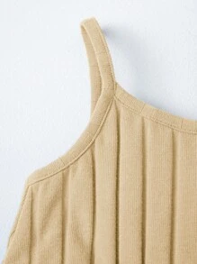 SHEIN 嬰兒素色吊帶連體短褲 - 杏色 - 查看 3