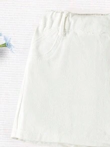 嬰兒前紐扣不對稱下擺牛仔裙褲 - 白色 - 查看 4