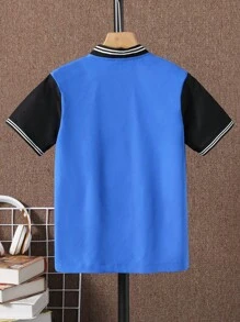 SHEIN Áo sơ mi Trai Nút phía trước Khối Màu Lá thư Giải trí - Màu xanh lam - Xem 2