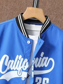 SHEIN Áo sơ mi Trai Nút phía trước Khối Màu Lá thư Giải trí - Màu xanh lam - Xem 4