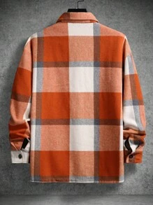 Manfinity Homme Lỏng lẻo phù hợp Nam In kẻ sọc Nút xuống áo Với Túi - trái cam - Xem 2