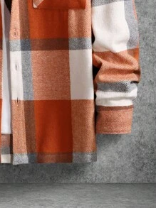 Manfinity Homme Lỏng lẻo phù hợp Nam In kẻ sọc Nút xuống áo Với Túi - trái cam - Xem 5