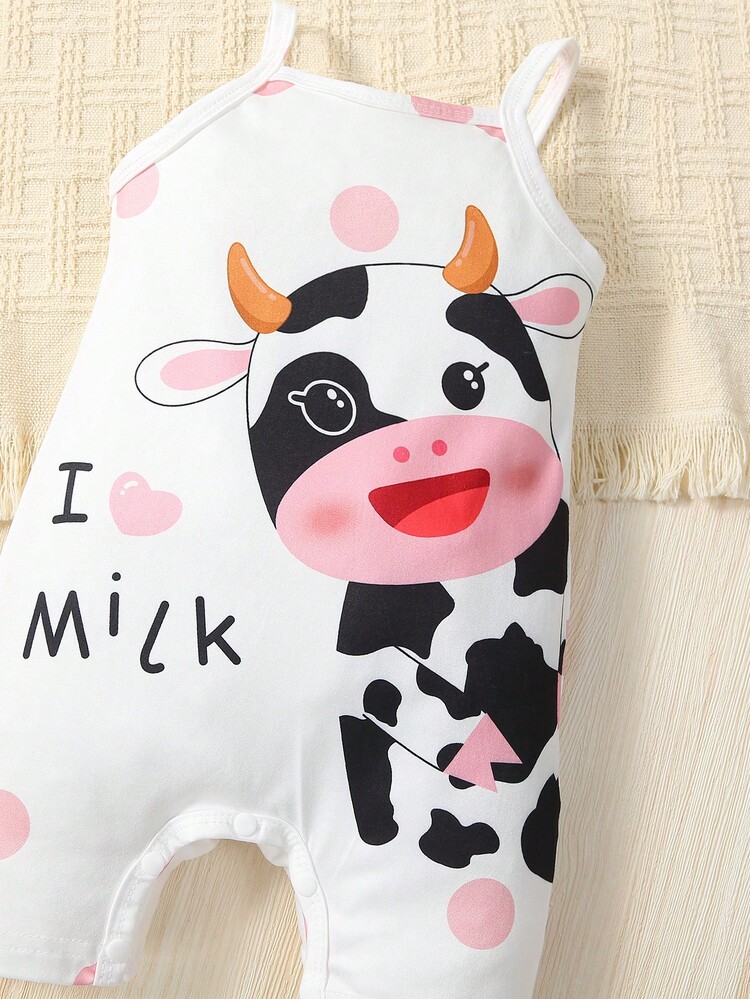 嬰兒女牛和標語圖案背心連體褲 - 粉色 - 查看 3