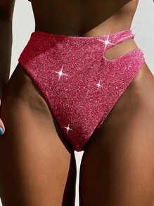 金屬亮絲鏤空泳衣下裝 - 玫紅色 - 查看 1